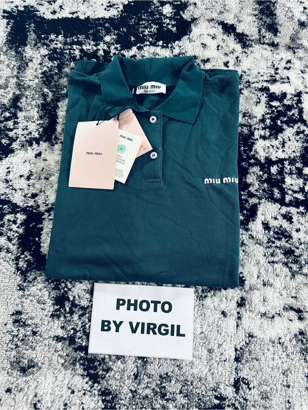 Miu Miu Men's Oversized Pique Long Sleeve Green Polo Shirt Size L 100% Authentic